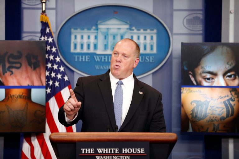 Thomas D. Homan, acting Director for U.S. Immigration and Customs Enforcement, speaks during a press briefing at the White House, Thursday, July 27, 2017, in Washington. (AP Photo/Alex Brandon)