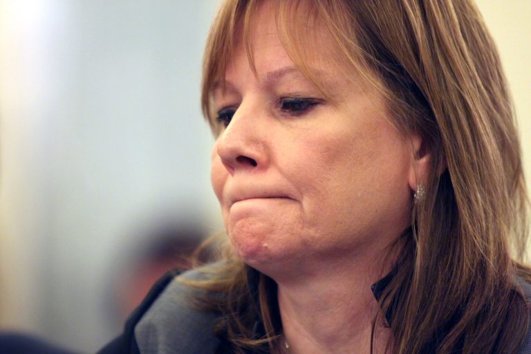 GM CEO Mary Barra pauses while testifying on Capitol Hill in Washington, Thursday, July 17, 2014, before a Senate Commerce subcommittee hearing examining accountability and corporate culture in wake of the GM recalls. (AP Photo/Lauren Victoria Burke)