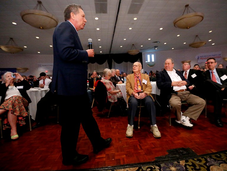 Republican presidential candidate, Ohio Gov. John Kasich speaks at the Pennsylvania Leadership Conference. 