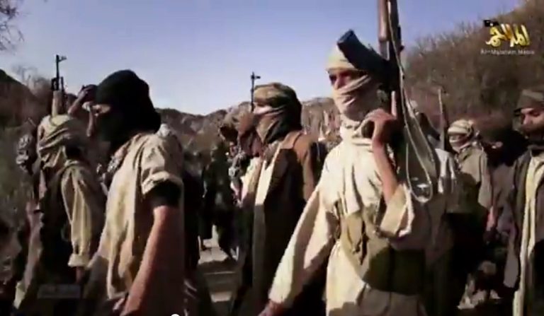 Shot in Yemen, the video shows Nasir al-Wuhayshi, the No. 2 leader of al Qaeda globally and the chief of al Qaeda in the Arabian Peninsula, out in the open, greeting other members with kisses and handshakes. Â (Screenshot from the video)
