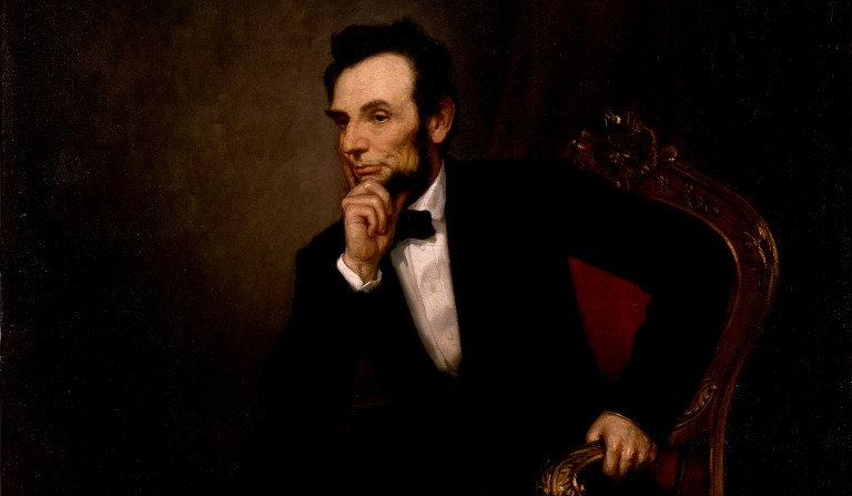 The official posthumous White House portrait of Abraham Lincoln, the 16th President of the U.S., as painted by G.P.A. Healy in 1869. (White House Collection/White House Historical Association via Wikimedia Commons)