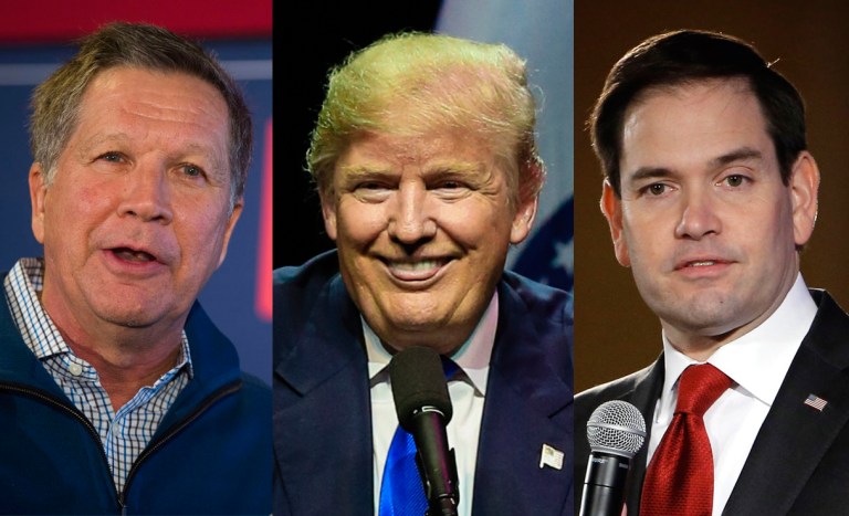 A new poll shows Donald Trump is leading Sen. Marco Rubio in Florida, and is tied with Gov. John Kasich in Ohio. (AP Photos)