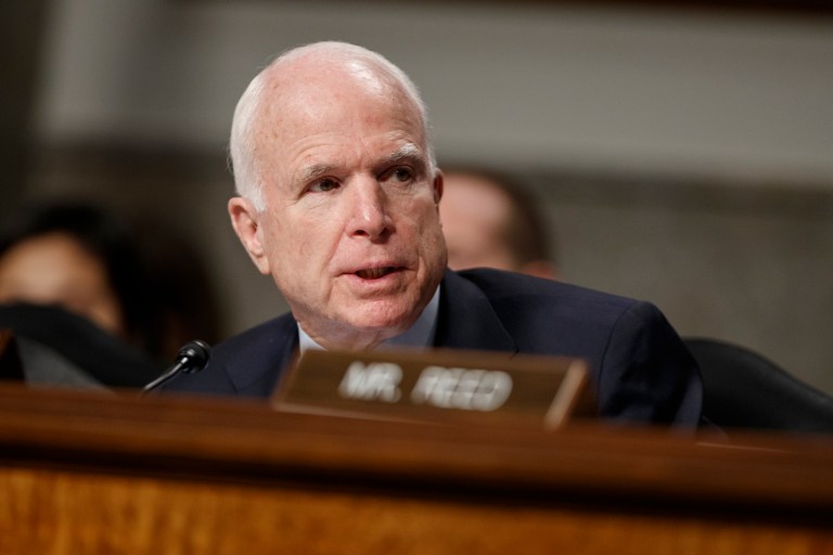 Sen. John McCain sent a letter to President Trump this week urging him to provide lethal assistance to Ukrainians defending their territory against Russian attacks. (AP Photo/Evan Vucci)
