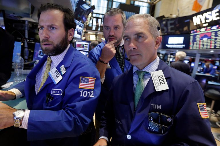 U.S. stocks closed sharply lower Monday, with the Dow Jones industrial average down more than 588 points and the Standard & Poor's 500 index now down more than 10 percent off its recent high. (AP Photo/Richard Drew)
