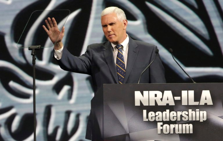 Indiana Gov. Mike Pence speaks during the National Rifle Association Annual Meeting Leadership Forum on April 25, 2014 in Indianapolis, Ind. (Photo by John Gress/Getty Images)