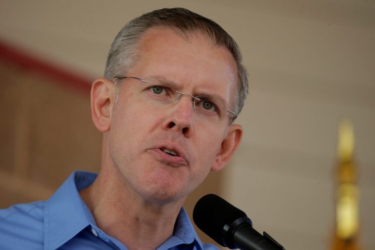 Democratic gubernatorial candidate Paul Davis answers questions during a debate with incumbent Republican Gov. Sam Brownback at the Kansas State Fair Sept. 6 in Hutchinson, Kan. (AP Photo/Charlie Riedel)
