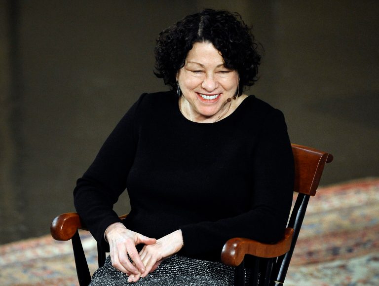 Supreme Court Justice Sonia Sotomayor smiles as she speaks at Yale University in New Haven, Conn. (AP/Jessica Hill)