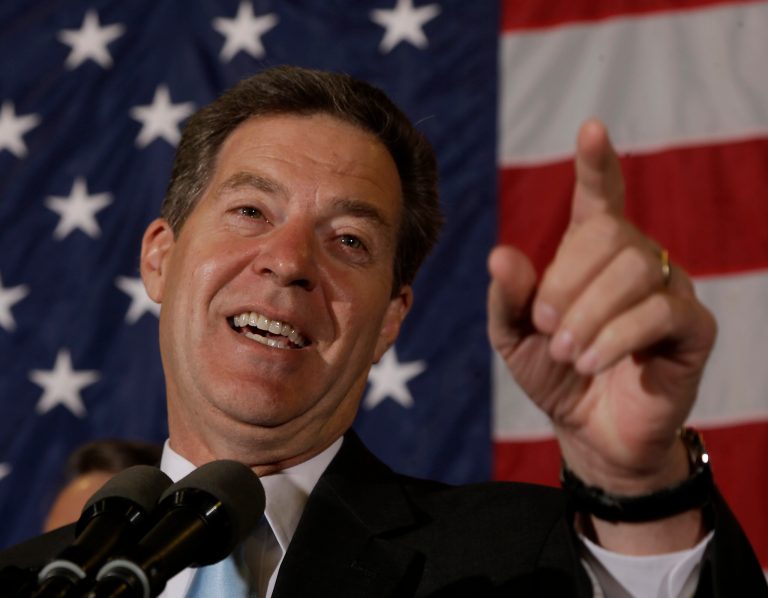 Kansas Gov. Sam Brownback makes his victory speech during a Republican watch party last Tuesday. (AP/Charlie Riedel)