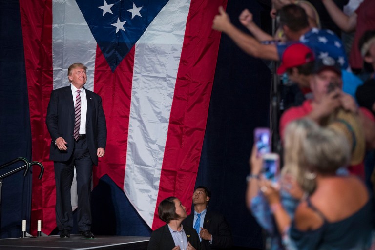 Donald Trump ripped Democrats claiming they have lived in a "fantasy world" at Philadelphia's convention. (AP Photo/Evan Vucci)