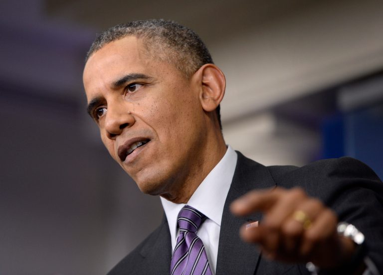 President Barack Obama speaks in the briefing room of the White House in Washington, Thursday, April 17, 2014. The president spoke about health care overhaul and the situation in Ukraine.   (AP Photo/Susan Walsh)