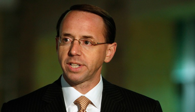 The New York Times editorial board appealed to Deputy Attorney General Rod Rosenstein to appoint a special counsel to investigate ties between President Trump's election campaign and Russia. (AP Photo/Jacquelyn Martin)