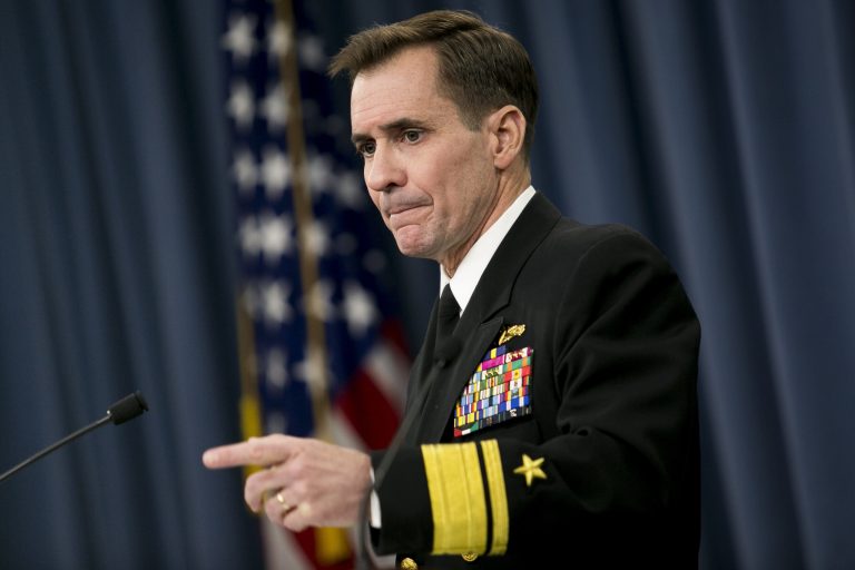 Pentagon Press Secretary Rear Adm. John Kirby speaks at a press conference at the Pentagon on Friday, Jan. 30, 2014. (Graeme Jennings/Examiner)