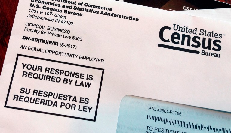 FILE - This March 23, 2018 file photo shows an envelope containing a 2018 census letter mailed to a resident in Providence, R.I., as part of the nation's only test run of the 2020 Census. A Trump administration plan to include a citizenship question on the 2020 Census has prompted legal challenges from many Democratic-led states. But not a single Republican attorney general has sued _ not even from states with large immigrant populations.