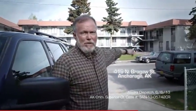A screenshot from the ad by Sen. Mark Begich's campaign targeting his Republican challenger, former Alaska Attorney General Dan Sullivan.