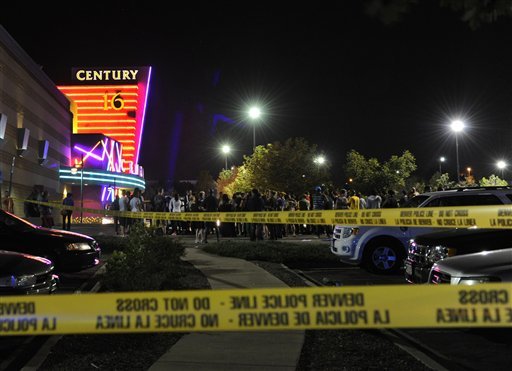 Scene of the mass shooting at an Aurora, Colo., theater. (AP photo)