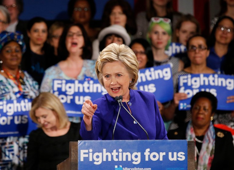Hillary Clinton's solutions for equalizing pay — "flexible scheduling, paid family leave and earned sick days" — tend to encourage women to take time off from work, which in turn tends toward lower lifetime earnings. (AP Photo/Kathy Willens)