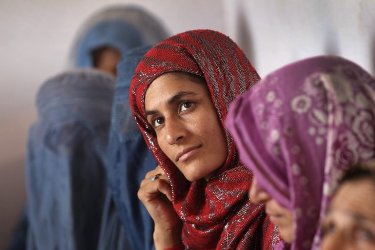 Afghan women listen during an animal husbandry class on September 8, 2011 in Kabul, Afghanistan. The program is run by the Afghan Women Rights Organization and is aimed at educating women on ways to raise their household income. The program is funded by the U.S. Ambassador's Small Grants Program (ASGP) and USAID. (Photo by John Moore/Getty images)