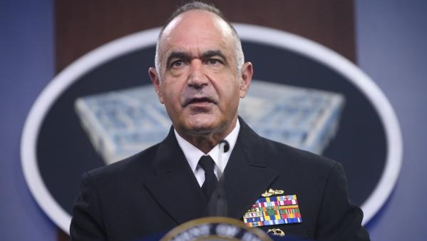 The commander of U.S. Strategic Command, Navy Adm. Charles A. "Chas" Richard, provides an update on the command's mission and readiness during the COVID-19 pandemic, at the Pentagon Press Briefing Room, Washington, D.C., Sept. 14, 2020. 