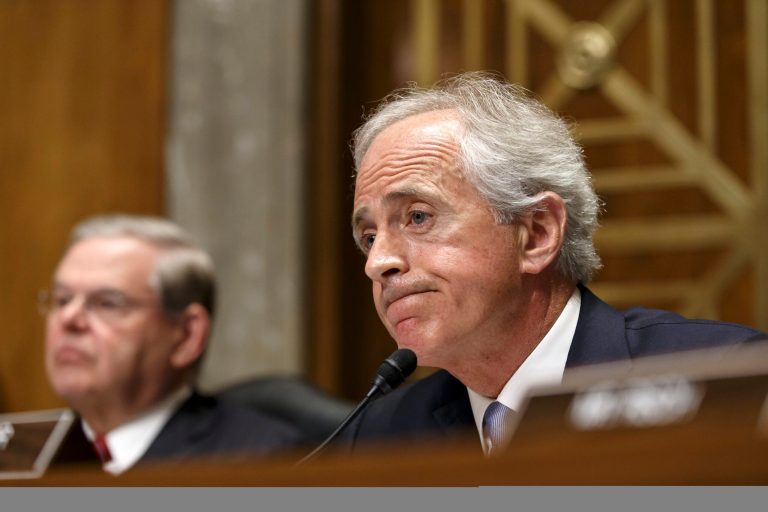 Sen. Bob Corker, R-Tenn., the ranking member of the Senate Foreign Relations Committee, with Chairman Sen. Robert Menendez, D-N.J., left. (AP Photo/J. Scott Applewhite)