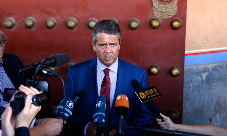 Sigmar Gabriel told a German radio station that President Trump's threat Friday to not formally certify the Iran nuclear accord could further destabilize the region. (AP Photo/Andy Wong)