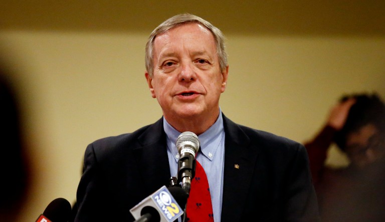 Sen. Dick Durbin, D-Ill., found that one of the handwritten amendments on the tax reform bill was so hard to read, he couldn't even submit it as an exhibit in the Congressional Record. (AP Photo/Nam Y. Huh)