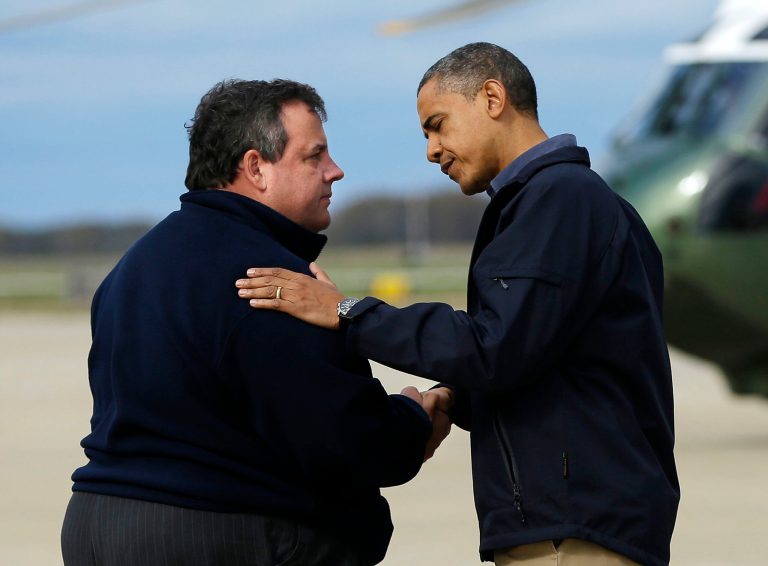 President Obama is greeted by New Jersey Gov. Chris Christie upon his arrival at Atlantic City International Airport on Oct. 31, 2012, in Atlantic City, N.J.ÃÂ White House press secretary Jay Carney gave no help to Gov. Chris Christie, R-N.J., when asked about federal approval of a New Jersey ad campaign following Hurricane Sandy that has given rise to an investigation into the governor's use of taxpayer funds during an election year.ÃÂ (AP Photo/Pablo Martinez Monsivais)