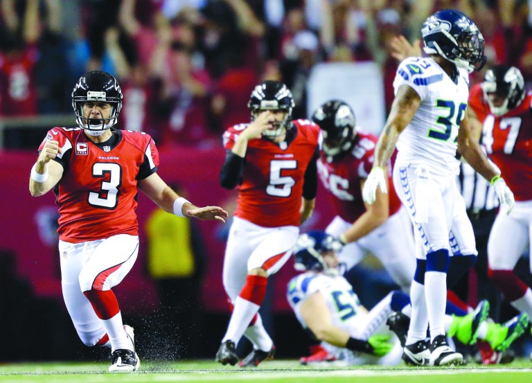 David Goldman/AP
Matt Bryant hit a game-winning 49-yard field goal with eight seconds remaining as the Falcons beat the Seahawks on Sunday.