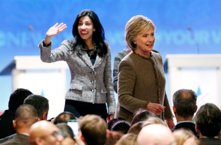 Of course, Clinton's top aide Huma Abedin got first priority. (AP Photo/Jim Cole)