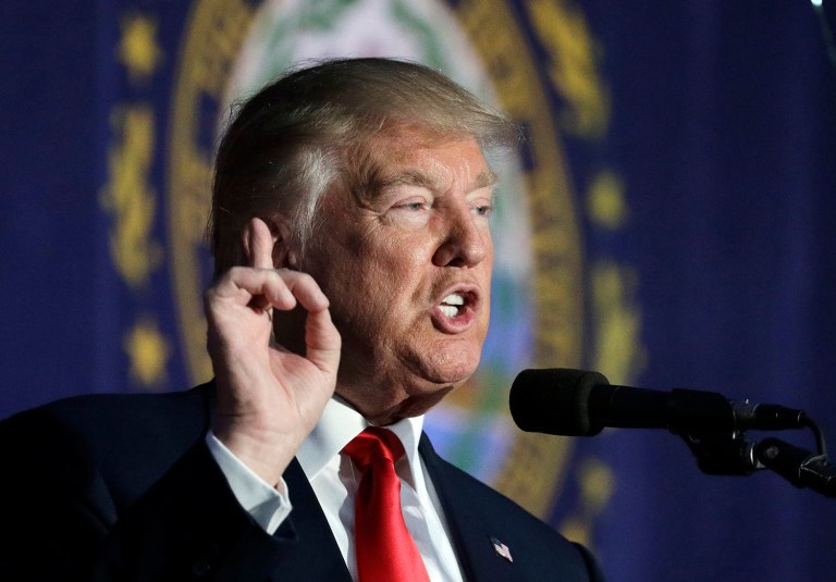 Donald Trump fired off a series of tweets Friday morning accusing his Democratic opponent of securing citizenship for the former Miss Universe winner at the center of a campaign controversy. (AP Photo/John Locher)