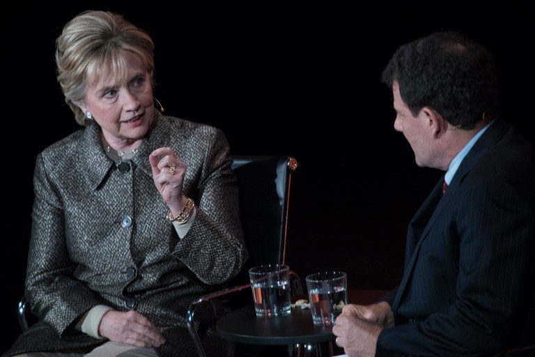 The former presidential candidate made the comments at the Women in the World Summit in New York City. (AP Photo/Mary Altaffer)