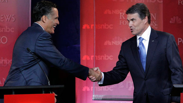 Romney gains on Perry, bests Obama in new poll