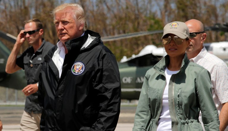 President Trump and first lady Melania Trump visited San Juan, Puerto Rico to survey the damage caused by hurricanes Harvey and Irma. Trump tweeted Wednesday, 