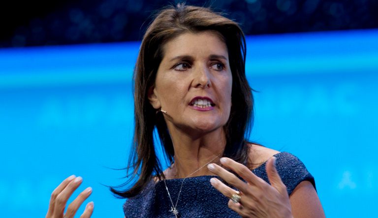 Former Ambassador to the U.N Nikki Haley speaks at the 2019 American Israel Public Affairs Committee  policy conference at Washington Convention Center in Washington, Monday, March 25, 2019.