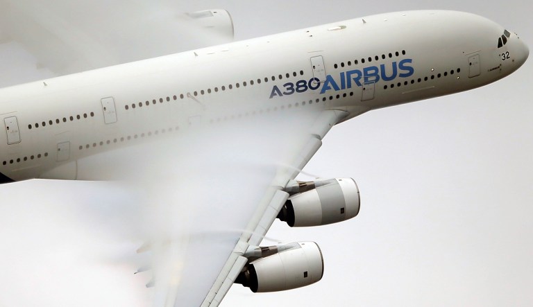 In this June 18 2015 file photo, vapour forms across the wings of an Airbus A380 as it performs a demonstration flight at the Paris Air Show, Le Bourget airport, north of Paris.