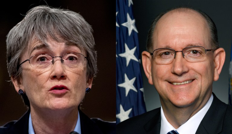 Pictured are Heather Wilson, left, and Matthew Donovan, right.