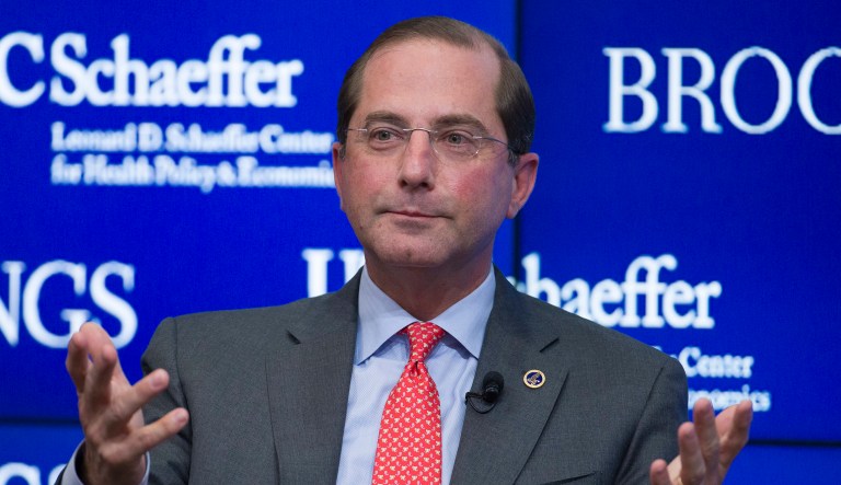 Health and Human Services Secretary Alex Azar pauses while speaking about proposed reforms to Medicare Part B drug pricing policies at the Brookings Institute, Friday, Oct. 26, 2018, in Washington.