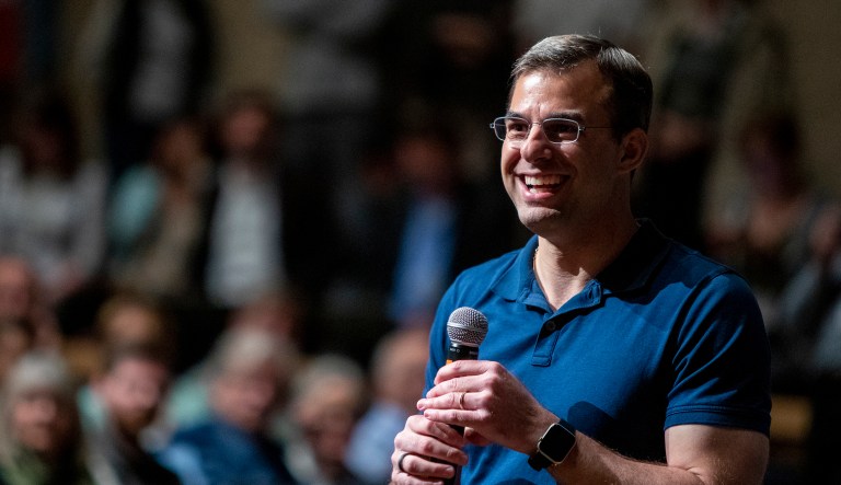 U.S. Rep. Justin Amash, R-Cascade Township, holds a town hall meeting at Grand Rapids Christian High School's DeVos Center for Arts and Worship on Tuesday, May 28, 2019.