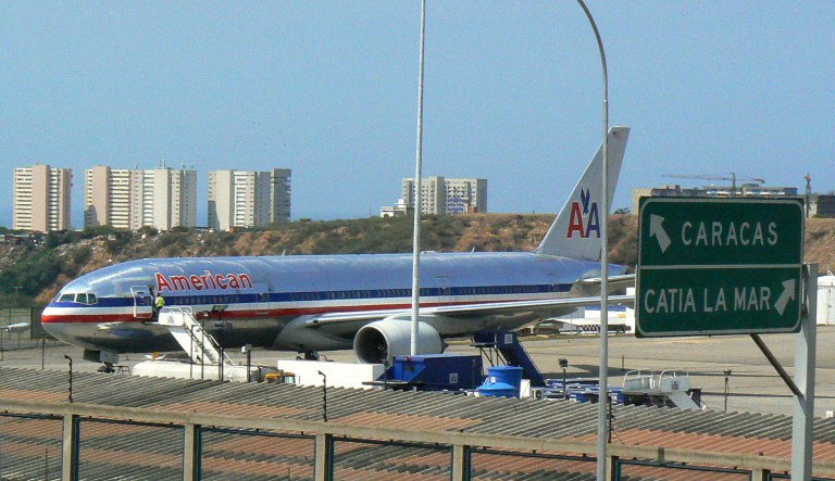 FILE - In this Jan. 26, 2007 file photo, an American Airlines plane sits on the tarmac at Simon Bolivar International Airport in Maiquetia, Venezuela.