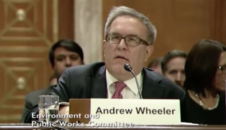 Andrew Wheeler speaks during his confirmation hearing as deputy EPA administrator.