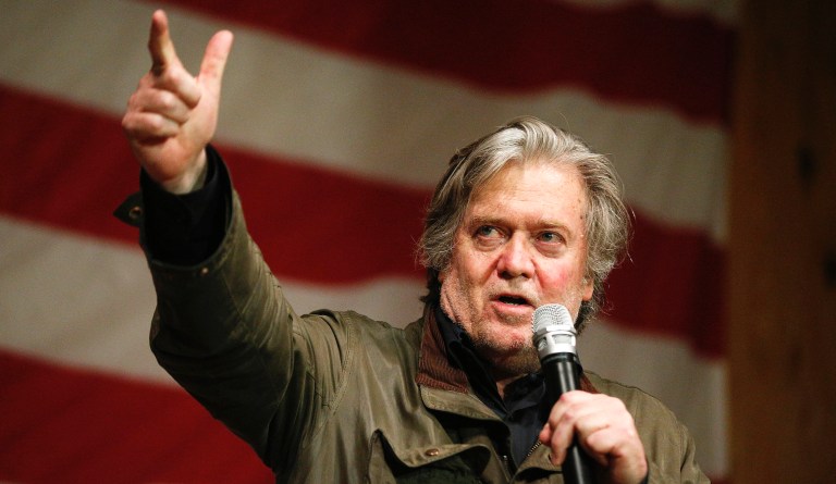 Former White House strategist Steve Bannon speaks during a rally for U.S. Senate hopeful Roy Moore, Tuesday, Dec. 5, 2017, in Fairhope Ala. 