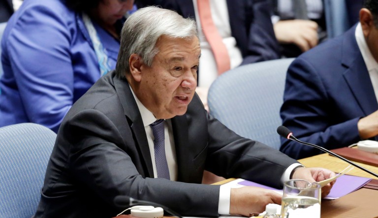 United Nations Secretary-General Antonio Guterres addresses the United Nations Security Council, Wednesday, Aug. 29, 2018, at the U.N. headquarters.