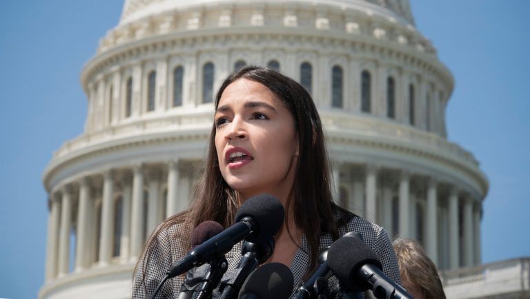 Rep. Alexandria Ocasio-Cortez, D-N.Y., speaks at a news conference with Democratic presidential candidate, Sen. Bernie Sanders, I-Vt., to call for legislation to cancel all student debt, at the Capitol in Washington, Monday, June 24, 2019. 