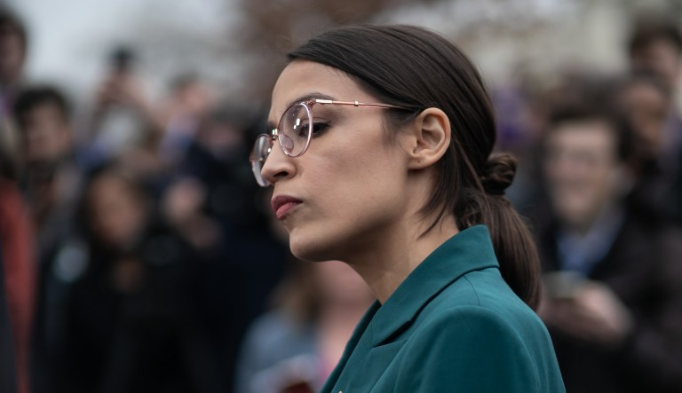 Rep. Alexandria Ocasio-Cortez, D-NY, holds a press conference on the Green New Deal outside of the U.S. Capitol, Thursday, Feb. 7, 2019. 
