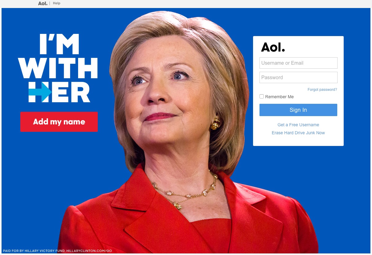 Hillary Reaches Base With AOL Login Page Ad