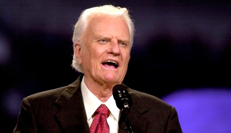 Rev. Billy Graham speaks during the Mission Metroplex at Texas Stadium in Irving, Texas.