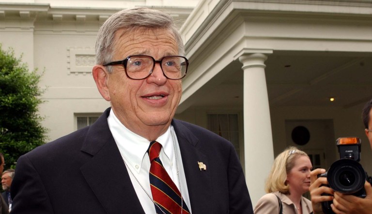Chuck Colson speaks about his prison ministries program outside the West Wing of the White House, Wednesday, June 18, 2003. Colson is a former White House aide to President Nixon who went to prison for his involvment in the Watergate scandal. 
