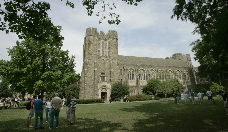 Visitors explore the Duke University campus during Blue Devil Days on April 24, 2006 in Durham, N.C. 
