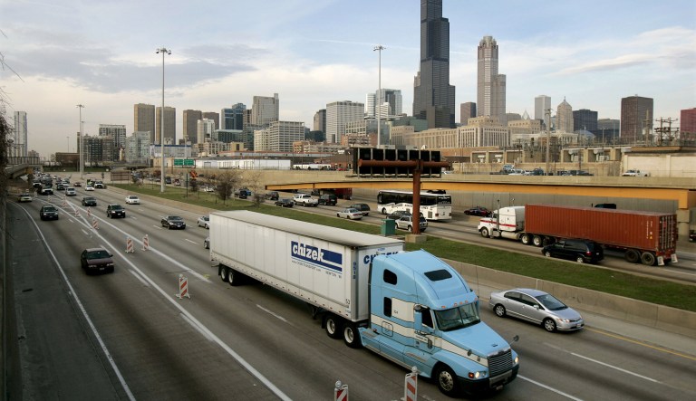 ** FILE ** Chicago's Sears Tower dominates the skyline as traffic passes on the nearby Dan Ryan Expressway in this March 30, 2006, file photo. On Thursday, June 22, 2006, authorities swarmed a warehouse in Miami and arrested a group of young men that have been charged in a federal indictment with conspiring with al-Qaida to "levy war against the United States" by committing acts of violence including blowing up Chicago's Sears Tower.