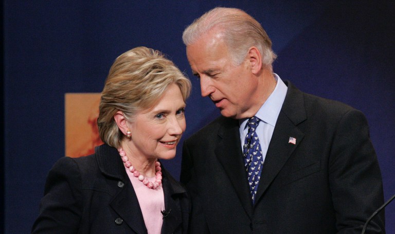 Hillary Rodham Clinton and Joe Biden during a Democratic presidential debate on June 28, 2007. (AP Photo/Pablo Martinez Monsivais)