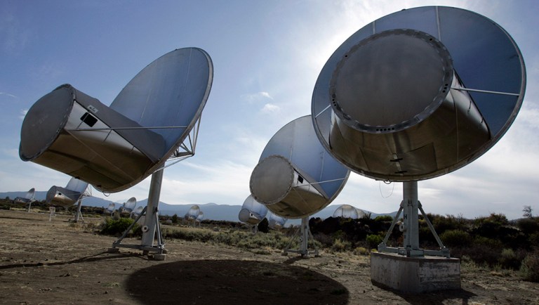 FILE -  In this Oct. 9, 2007 file photo, radio telescopes of the Allen Telescope Array are seen in Hat Creek, Calif.